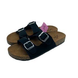 Lia Women Black Double Buckle Sandals With Cork Sole Size 11 NEW